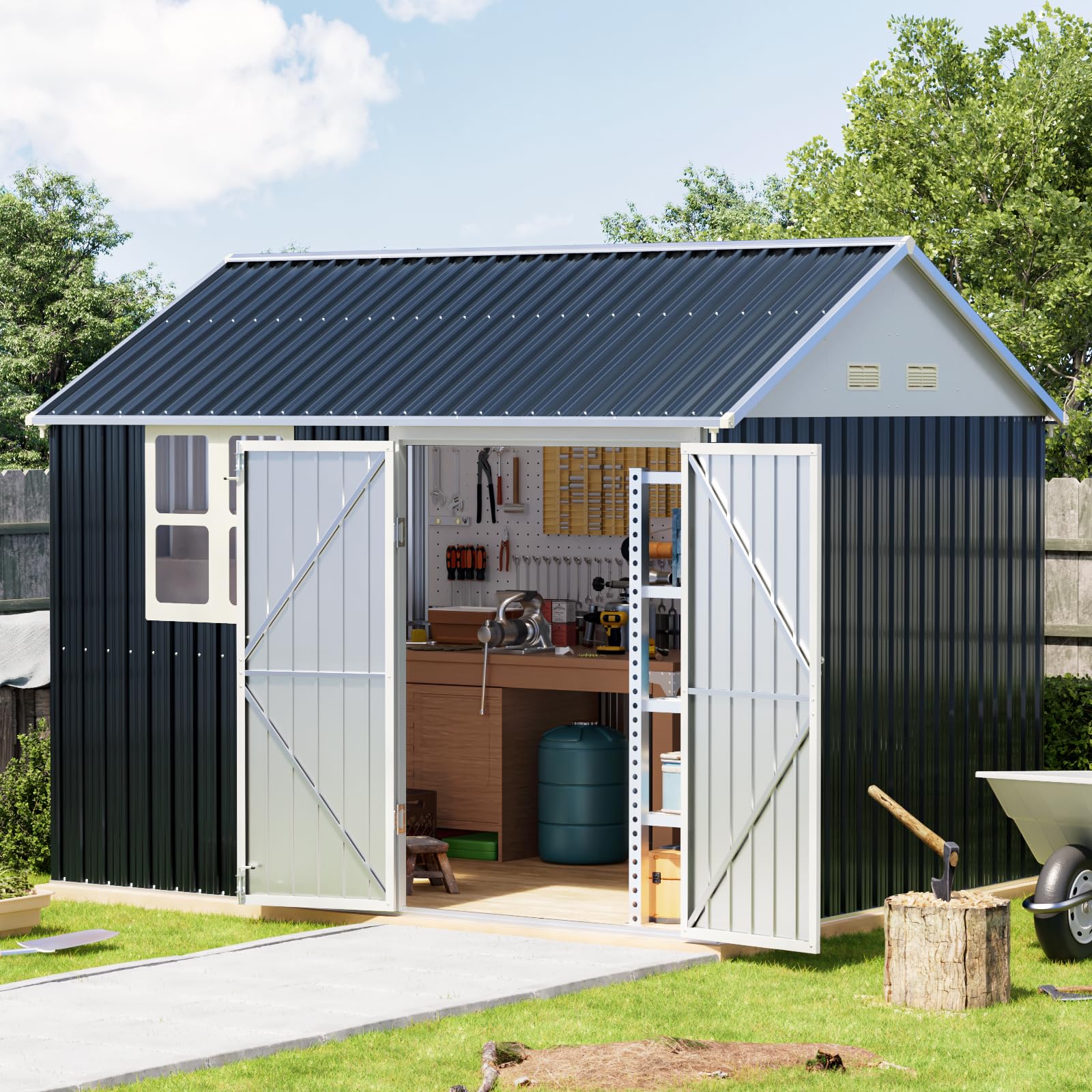 Amazon.com : Breezz 8X10FT Outdoor Steel Storage Shed with Clear