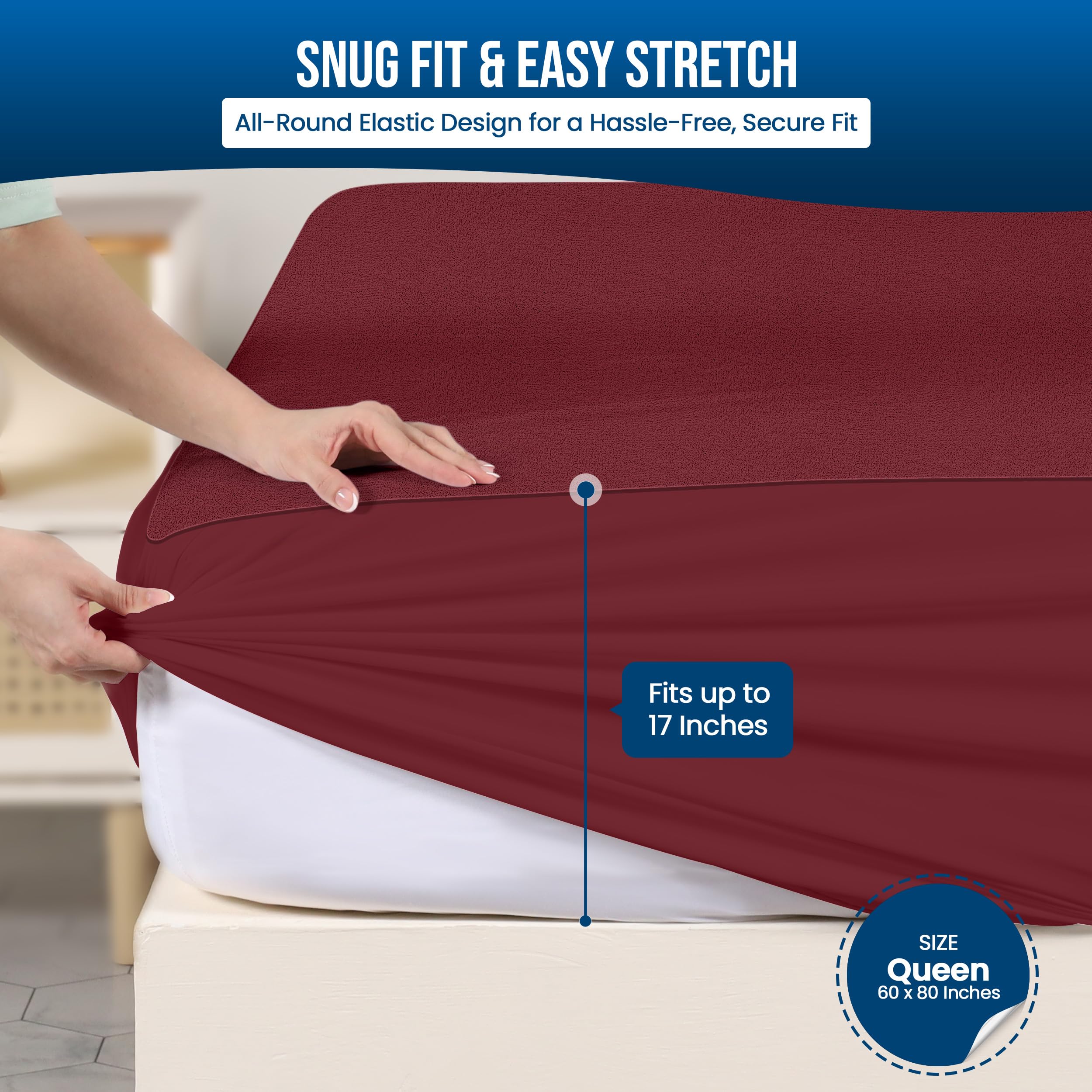 Utopia Bedding Waterproof Mattress Protector Queen Size, Premium Terry Mattress Cover 200 GSM, Breathable, Fitted Style with Stretchable Pockets (Burgundy): Pink Crib