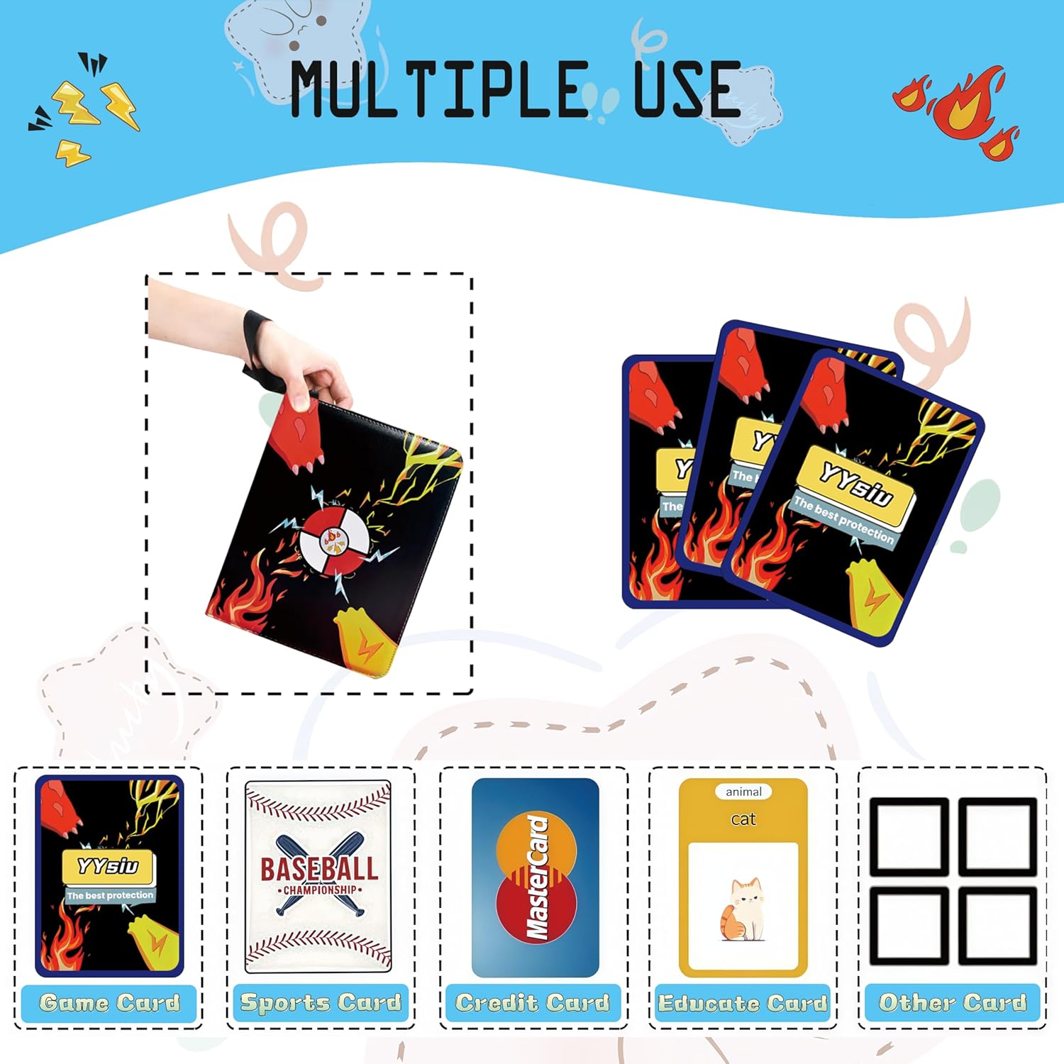 Card Binder 9 Pocket,Trading Card Binder 900 Pockets,Card Collection Albums Holder,50 Removable Sleeves,Double Sided Pocket,with Zip and Portable Strap,for TCG Game Sport Collectible Cards