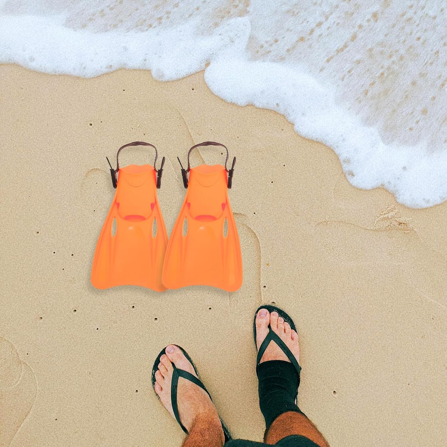 Swimming Training Fins for Adults, Adjustable Orange Snorkeling Flippers, Lightweight Diving Fins for Men and Women, Size L (39-43), Outdoor Water Sports Equipment