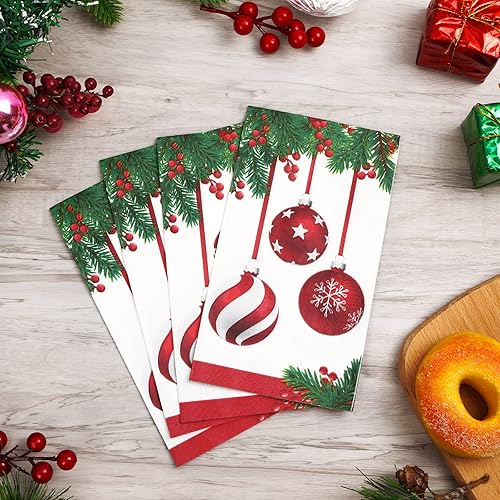 Miniatura 2 de Homlouue 100 servilletas de Navidad desechables de 3 capas de papel de Navidad para cena, servilletas de mano, conos de pino, toallas de invitados