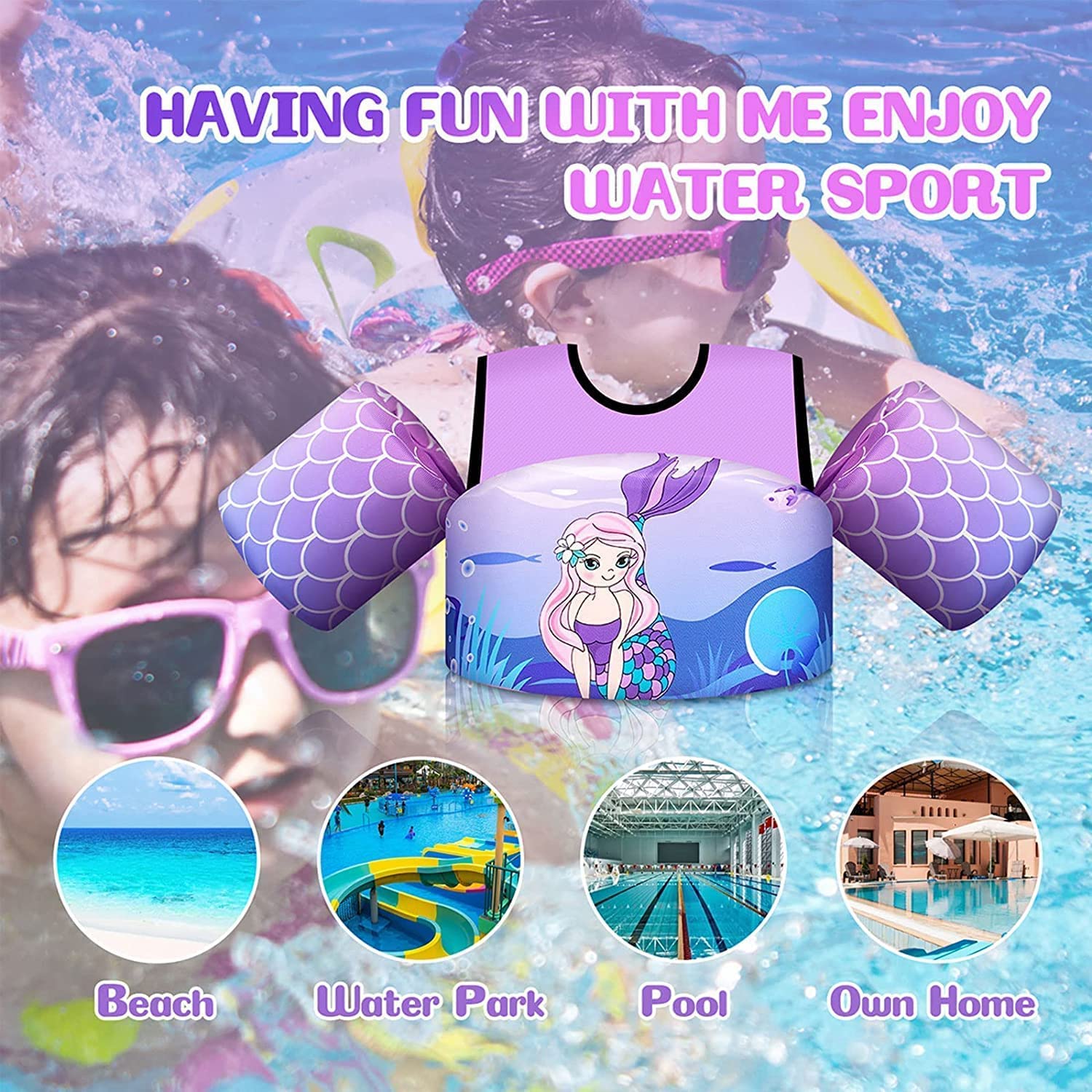 Cute Printed Cool Beach/Pool Party Float Arm Bands Swimming Training Vest Life Jacket for Baby Girls from 2 to 6 Years 22 to 55 lbs (Pack of 1, Pink) (Yellow) 3