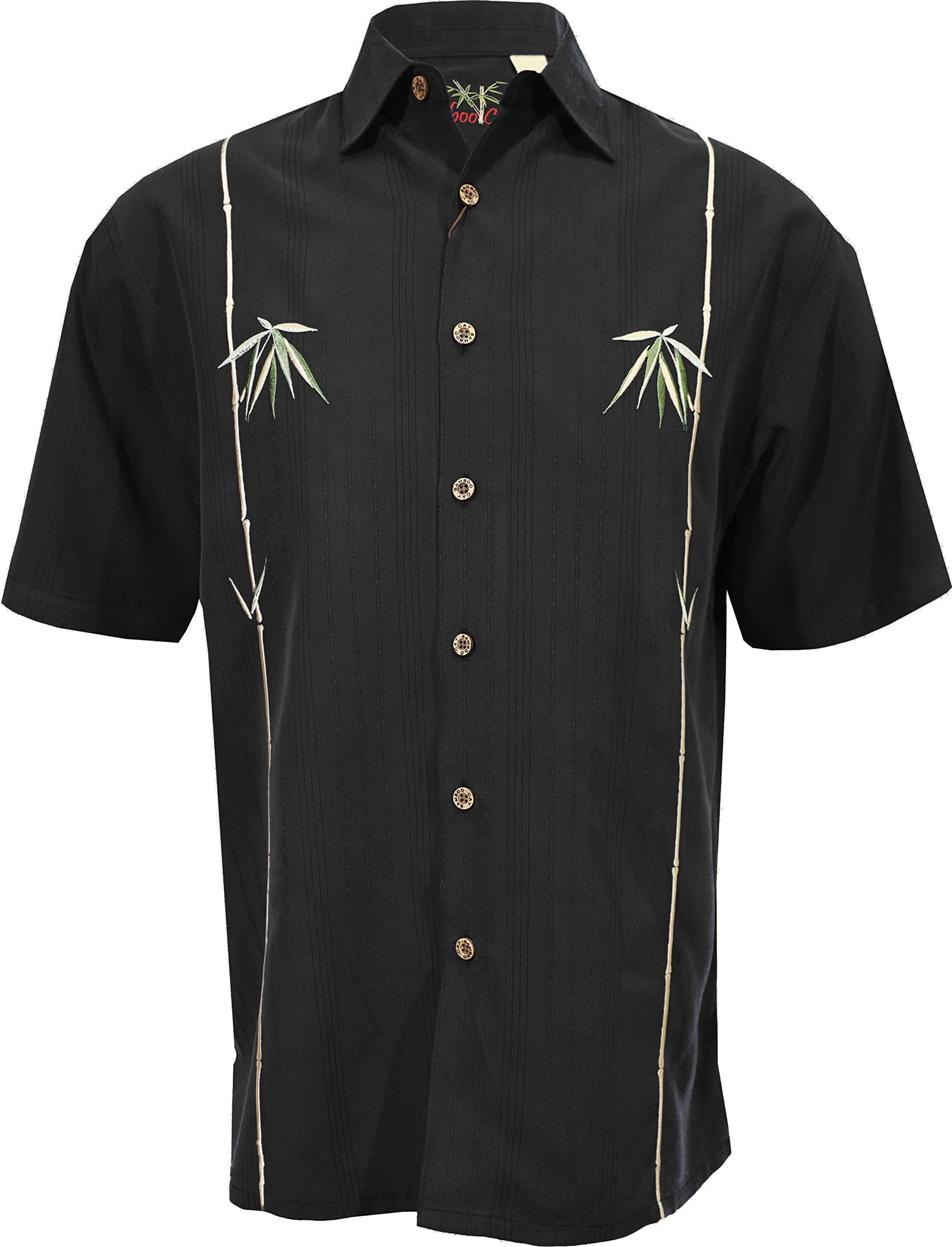 Bamboo CayMen's Short Sleeve Dual Bamboos Casual Hawaiian Shirt