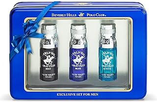 Beverly Hills Polo Club BHPC Men's 3-Piece Eau De Toilette Gift Set | Designer Cologne Collection for Him | Citrus Fragrance Sampler | Travel-Size 0.5oz Bottles | Perfect Stocking Stuffer & Compliment