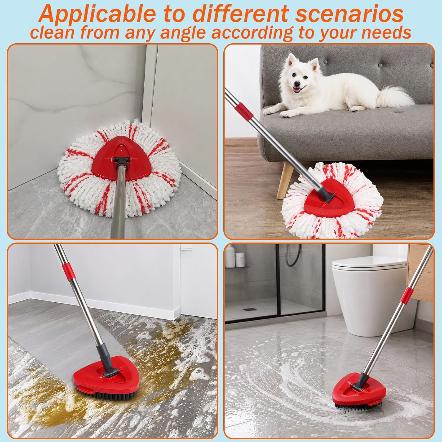 Upgrade Mop Heads Replacements for Ocedar, 40% More Cleaning Power Head, Mop Replace Head Scrubber for O Cedar EasyWring 1 Tank, 1 Spin Scrub Brush & 2 Base Microfiber Spin Mops Refills for Cedar