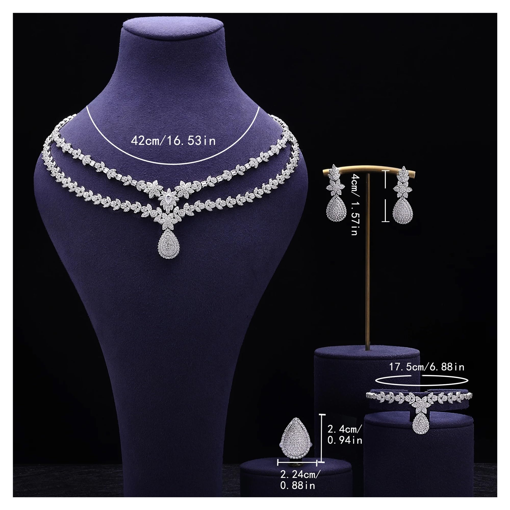 ZHGUIMING Set completo da sposa da 4 pezzi, gioielli da festa for donna, collana di lusso in cristallo di Dubai Nigeria