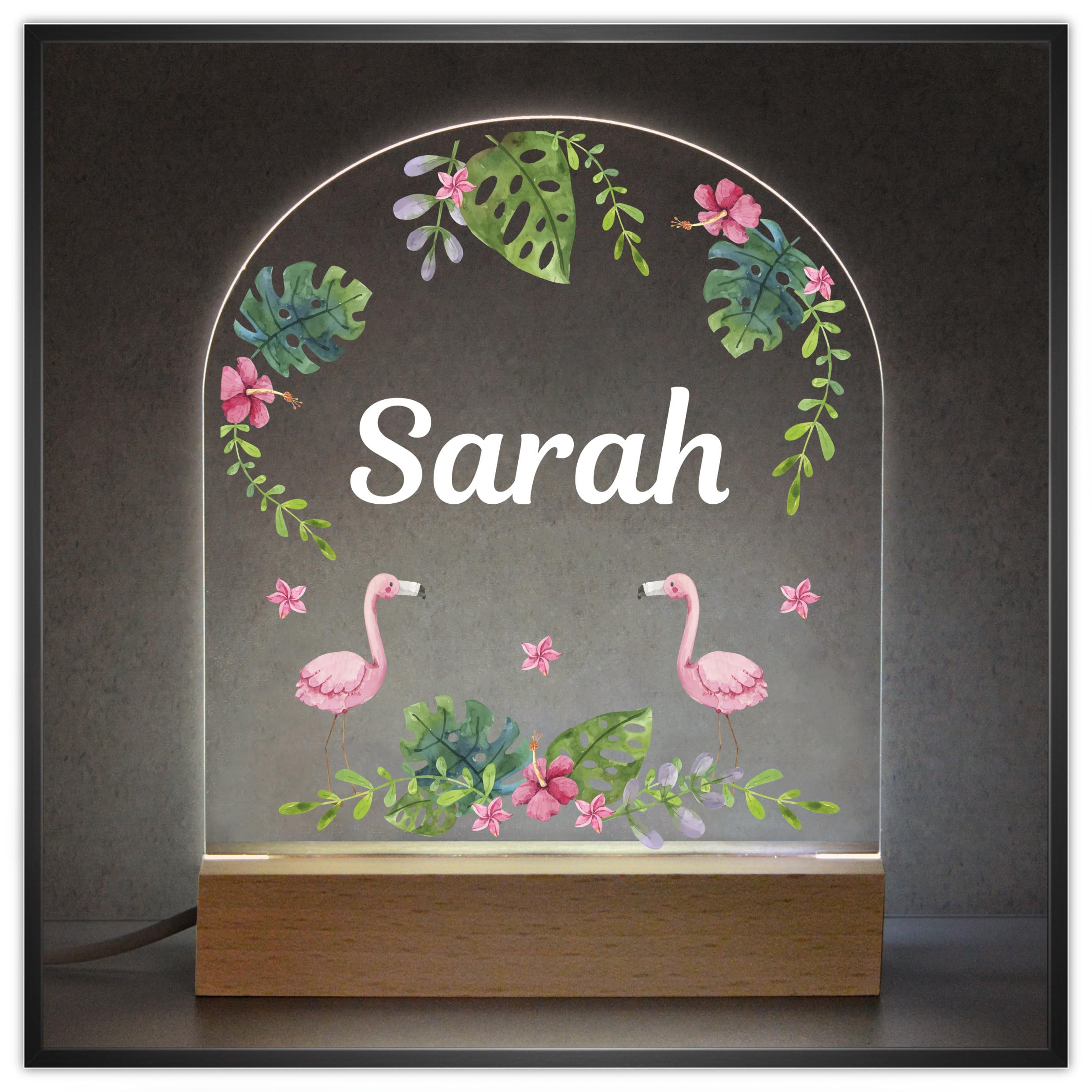 Beecreative Personalised Flamingo Gifts for Girls - Custom Tropical Bedroom LED Night Light with Any Name