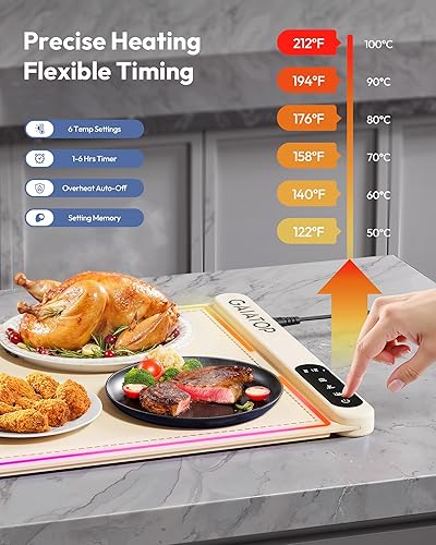 Miniatura 2 de Gaiatop Calentadores de alimentos para fiestas, buffet con borde RGB, tapete de calentamiento eléctrico para encimera, 6 niveles de temperatura de