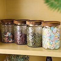 Vista 5 de INFTYLE Vantage - Tarros de almacenamiento de vidrio de 23 onzas / 23.7 fl oz con tapa de madera de acacia y cuchara, juego de 4 recipientes