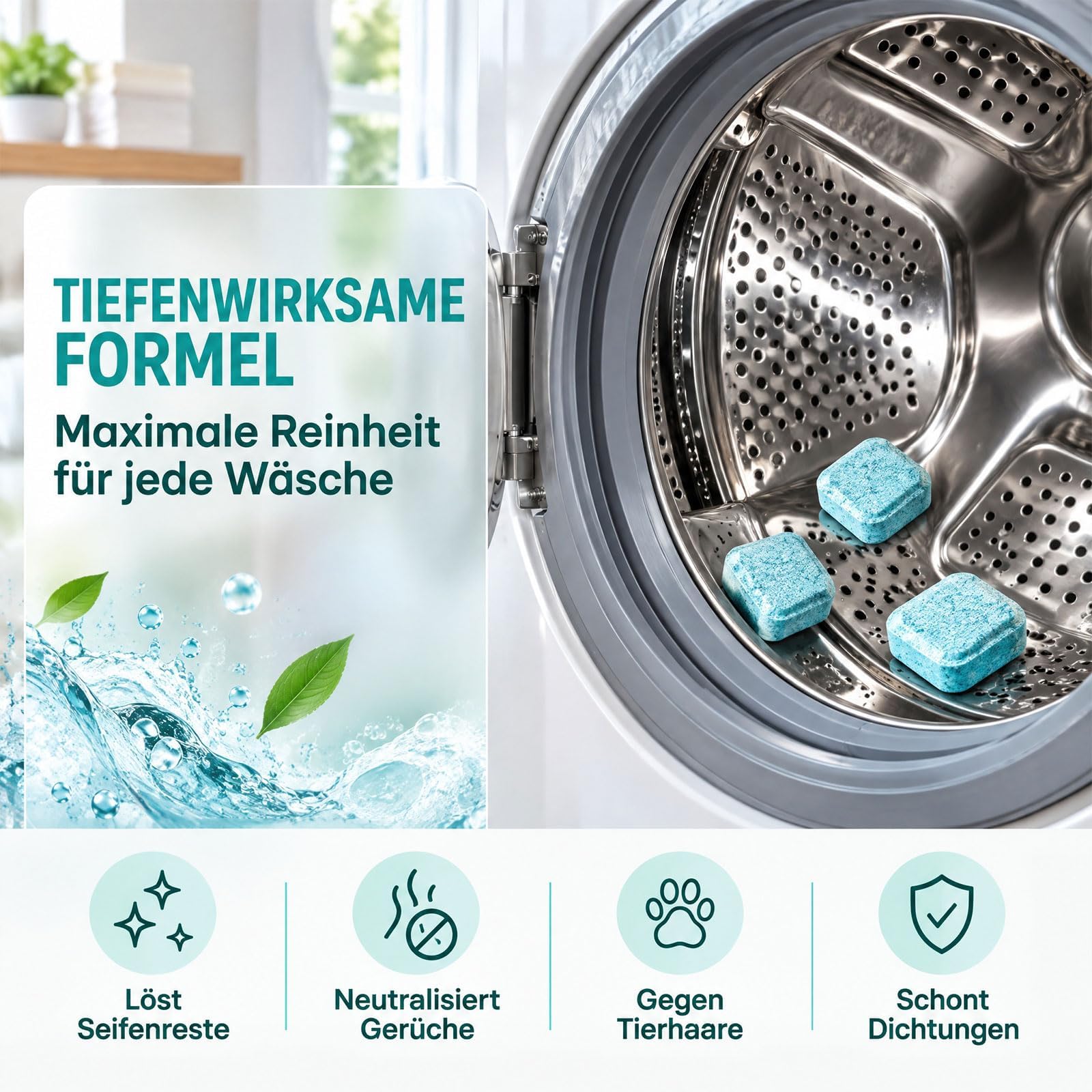 Waschmaschinenreiniger Tabs, 24 Stück gegen Geruch & Tierhaare (2PC)