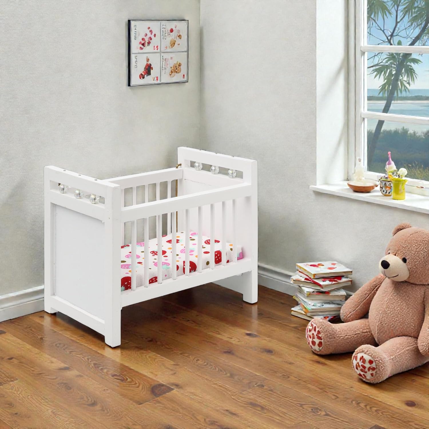 1/12 Miniature Wooden Doll Crib Mini Bed for Dollhouse Bedroom Furniture - Image 5