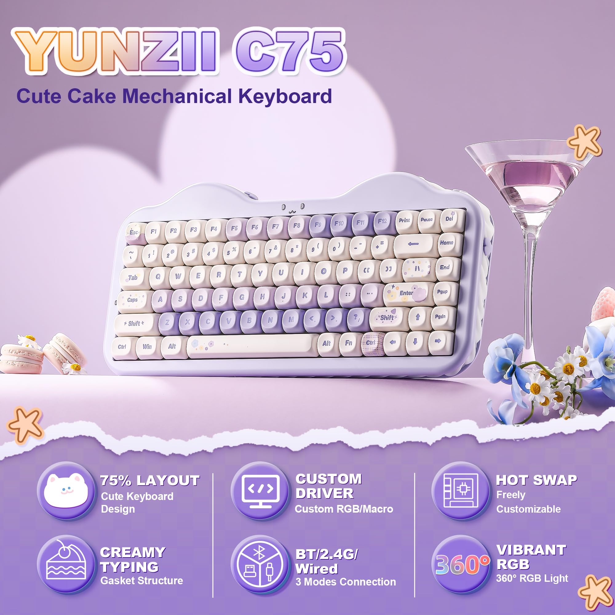 Yunzii C75 メカニカルキーボード Amazon | YUNZII C75 ワイヤレス メカニカルキーボード 75