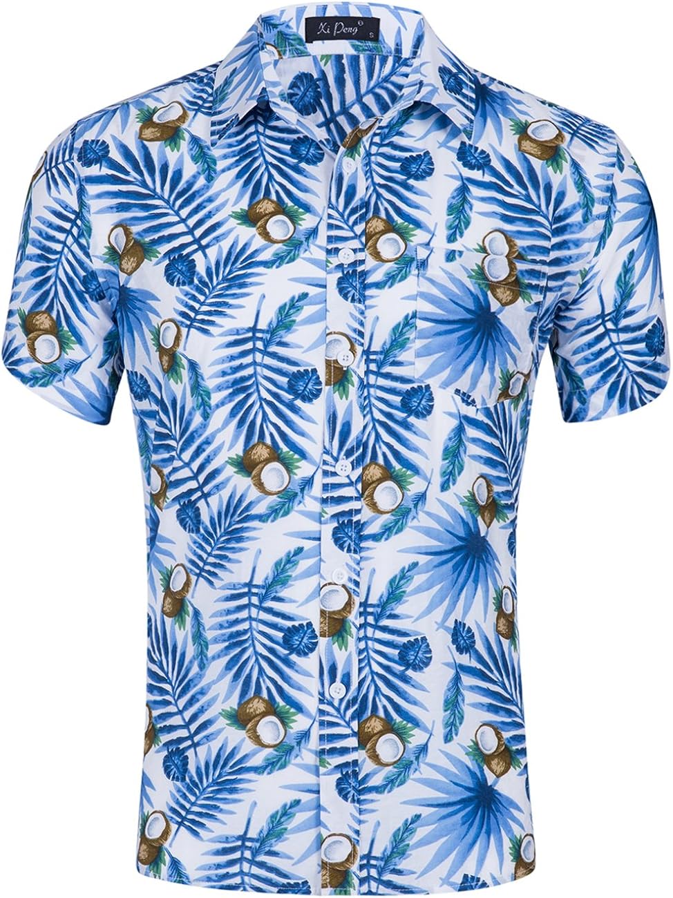 XI PENG Men's Tropical Short Sleeve Floral Print Beach Aloha Hawaiian Shirt