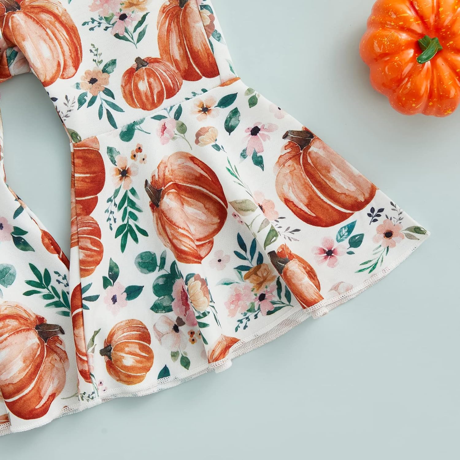 Baby Girl Halloween Outfit Pumpkin Pie Crewneck Sweatshirt Shirt Top Bell-Bottom Pants Sets Cute Toddler Clothes - Image 5