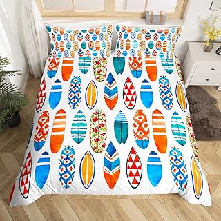 Colorful Surfboard Duvet Cover Sea Surfing Bedding Set Beach Vacation Comforter Cover for Boys Girls Kids Room Decor Watercolor Surfboard Lightweight Bedspread Cover Twin Size with 1 Pillow Case