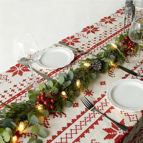 Miniatura 5 de Guirnalda de Navidad preiluminada de 6 pies con 20 luces LED de Navidad con conos de pino de bayas rojas, hojas de eucalipto, decoración navideña