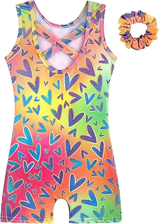 HOZIY Gymnastics Leotards for Girls with Shorts Biketards Dance Tumbling Outfits Matching Scrunchies 1-12 Years Old