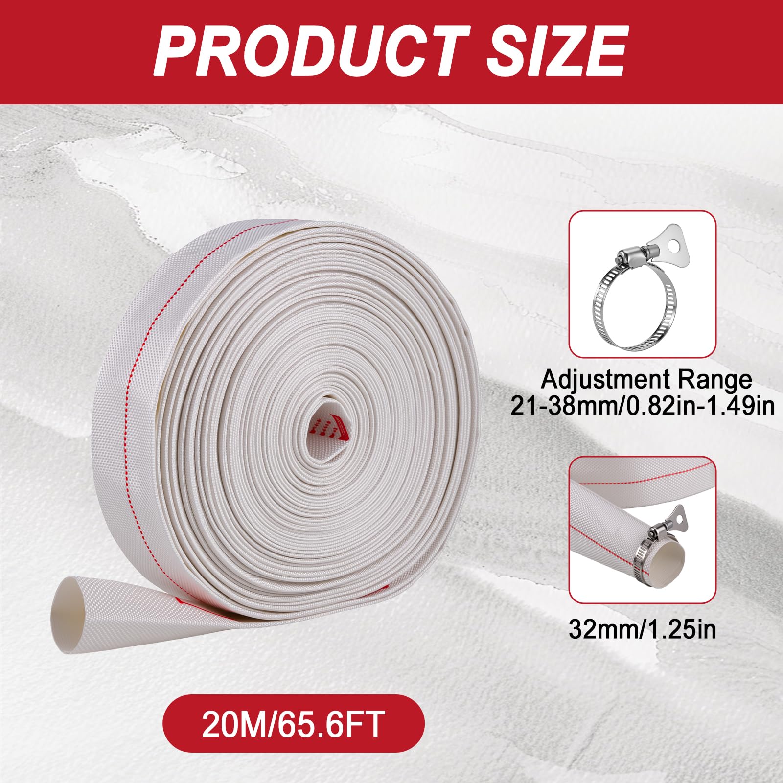 20M Tuyau Refoulement Plat 1 1/4" 32mm pour Pompes à Submersibles et Pompes à Eau Sale, Arrosage du Jardin, Vidange de Piscine