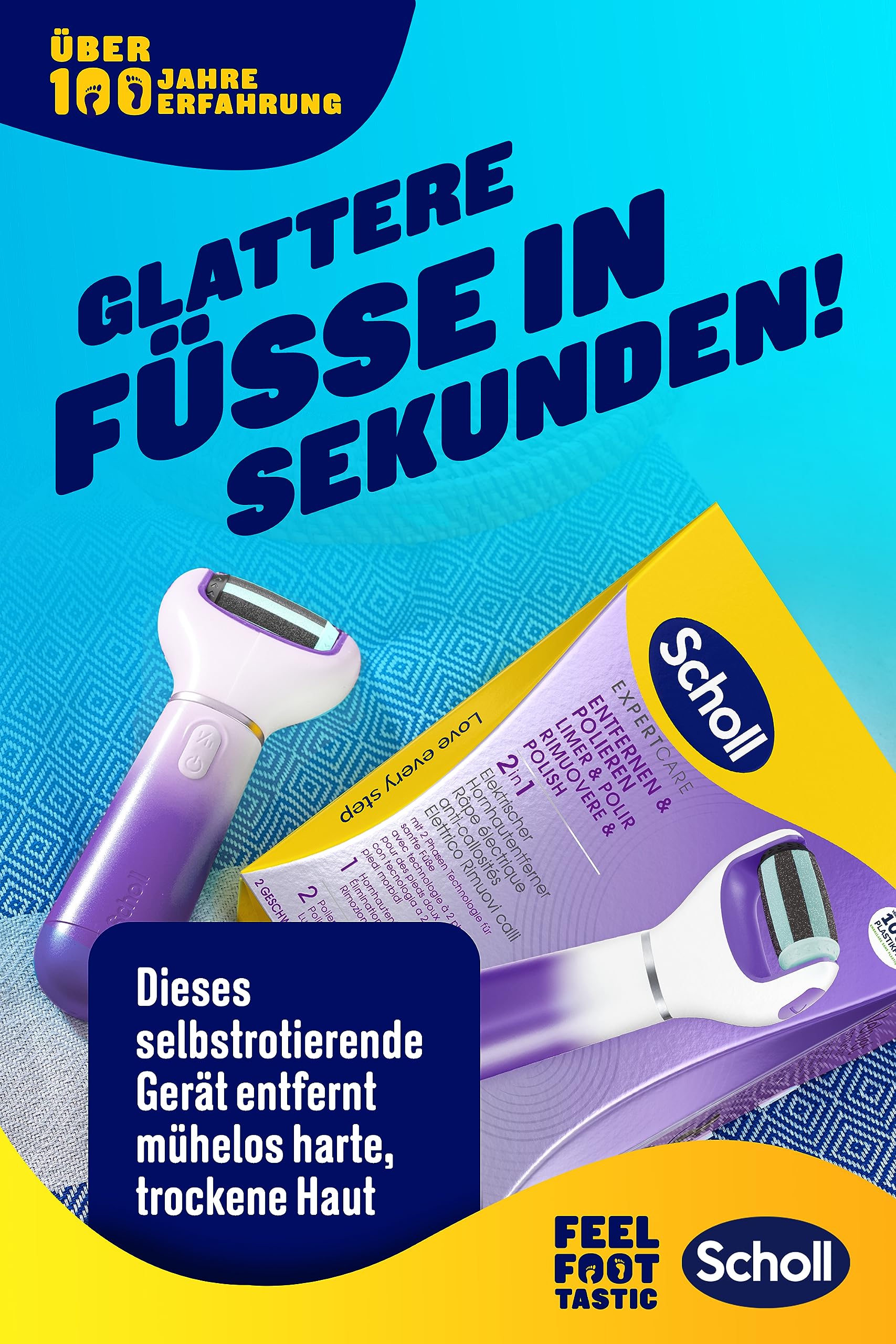 Scholl Expert Care 2 en 1 File & Smooth - Eliminador de callos eléctrico para pies suaves y sedosos, color morado