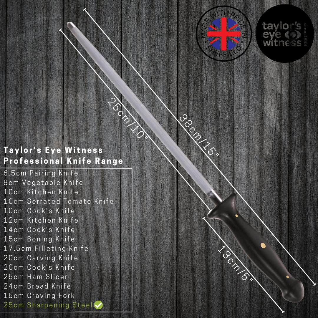 Taylors Eye Witness Professional Series - Afilador de Acero Inoxidable Cromado endurecido de 25 cm de Largo, Mango de fácil Agarre, construcción de Triple Remache.