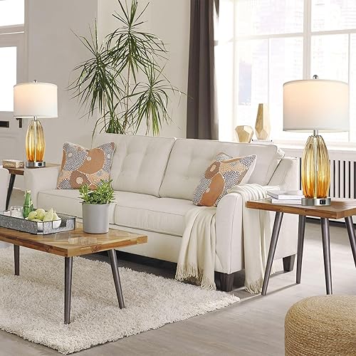 Miniatura 8 de Juego de 2 lámparas de mesa para sala de estar, lámpara de noche de cristal champán para dormitorio con puertos USB C +A, lámparas de mesita de