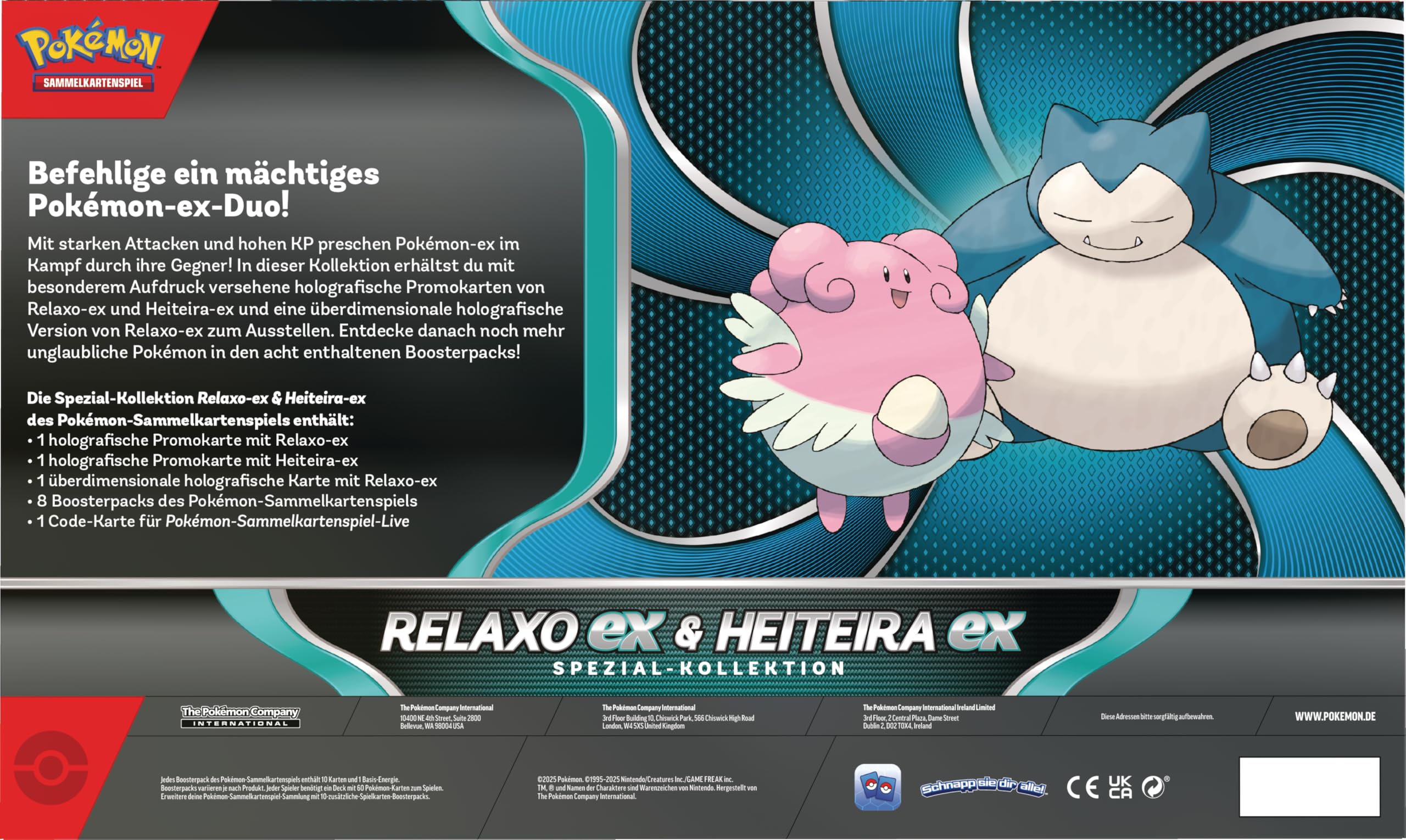 Pokémon-Sammelkartenspiel: Spezial-Kollektion Relaxo-ex & Heiteira-ex (2 holografische Promokarten, 1 überdimensionale Karte & 8 Boosterpacks)