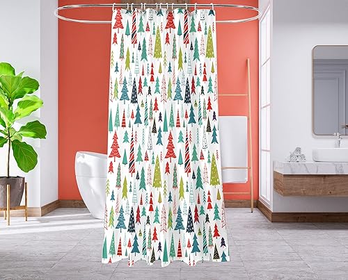 Miniatura 5 de Cortina de ducha con diseño de árbol de Navidad, acuarela, árbol de Navidad, invierno, vacaciones, tela de poliéster, cortina de ducha de baño, 72 x