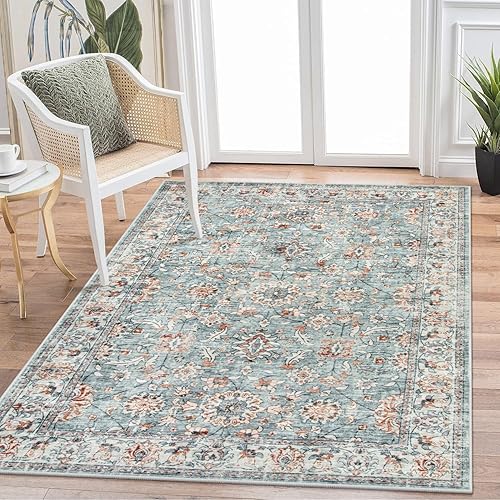 Wonnitar Alfombra bohemia lavable de 3 x 5 pies, antideslizante, color azul, alfombra para dormitorio pequeño, alfombra floral para entrada