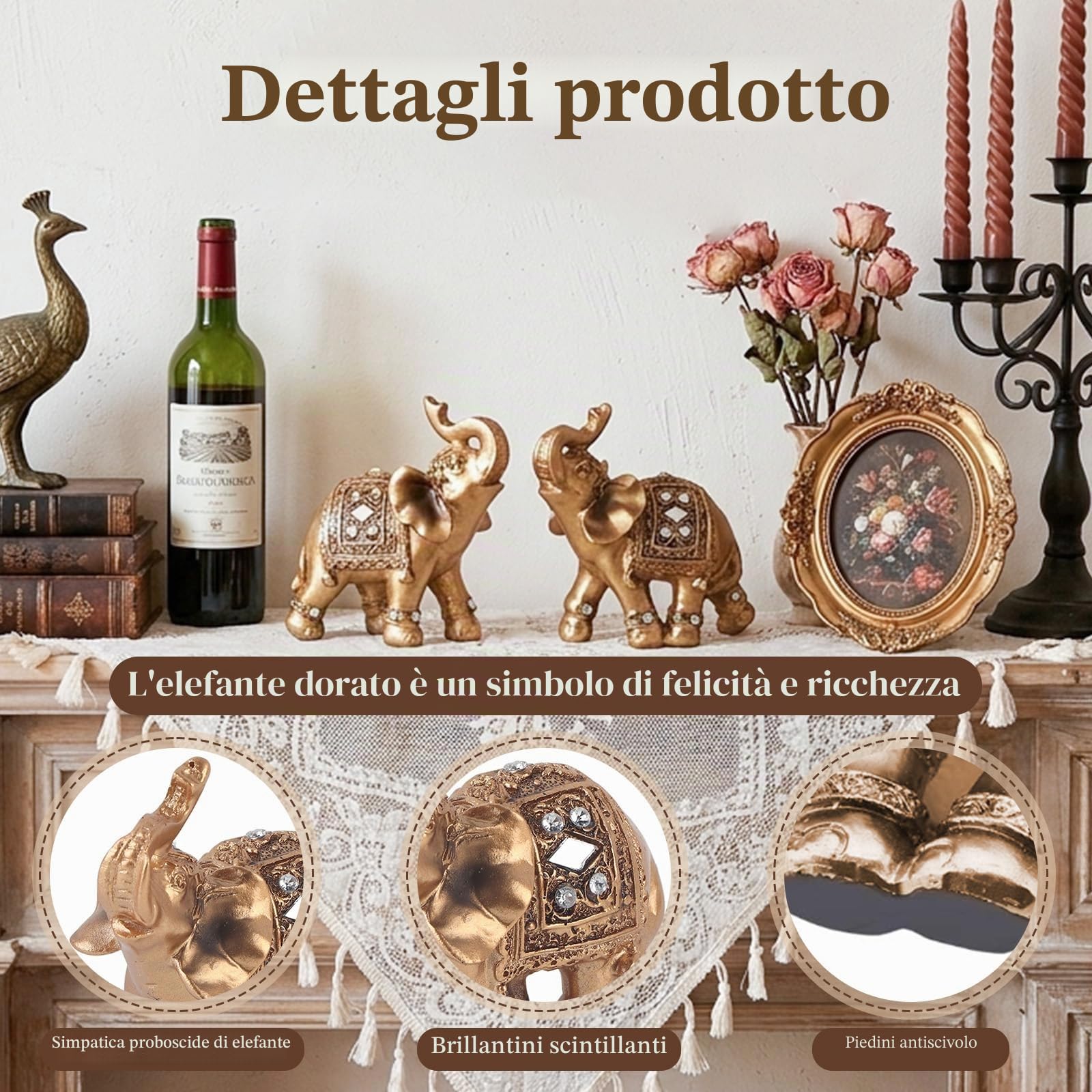 Buachois Elefante Statua,Golden Polyresin Elephant Statue,Fortunato Feng Shui Elefante Scultura,Fortunato da collezione Figurine Regalo Home Decor Feng Shui Ornament Arredamento Desktop