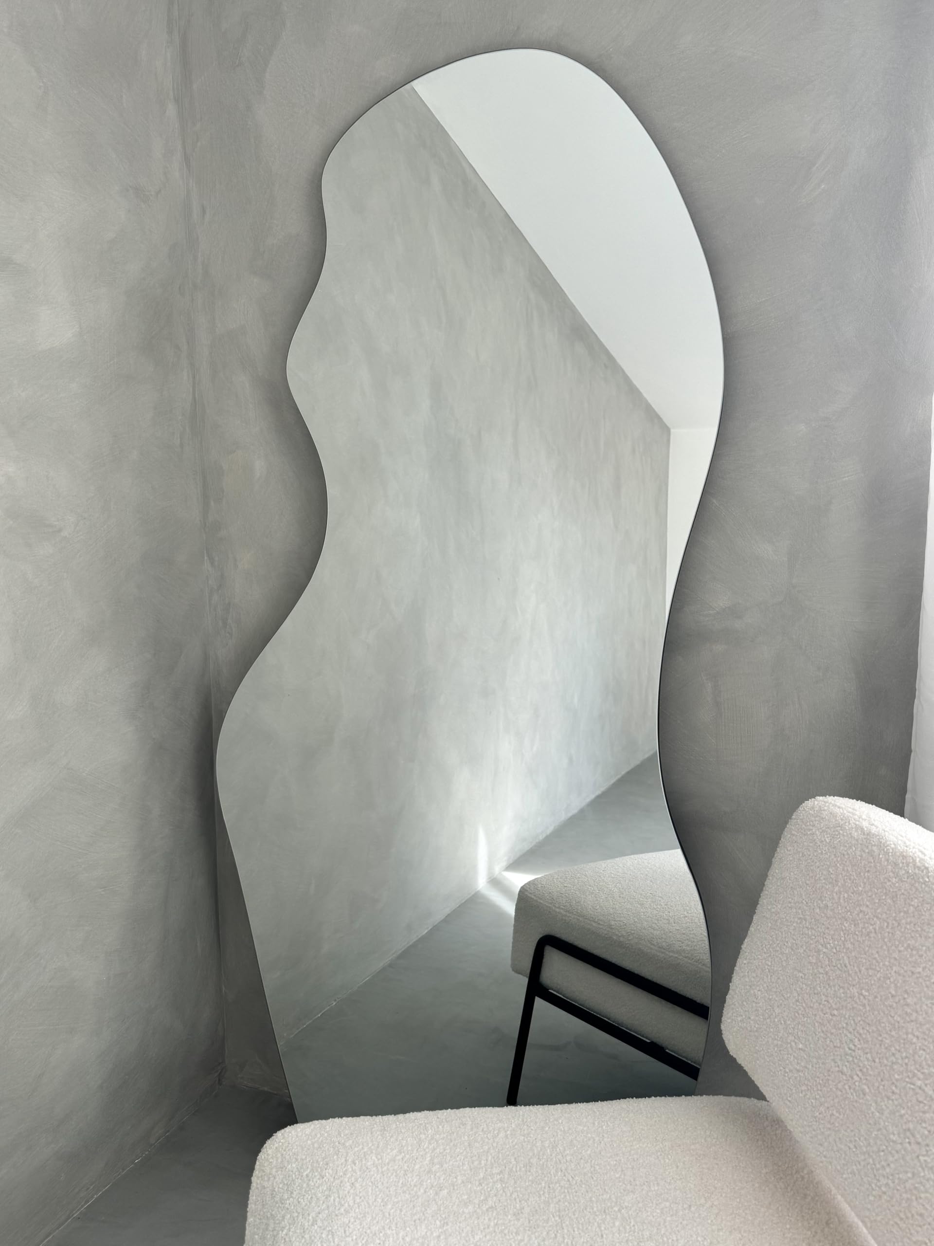 Mirroroutlet Frameless The Lacuna - Modern Full Length Pond Leaner/Wall Mirror 67" X 32" (170Cm X 80Cm) Silver Mirror Glass With Black Wooden Backing - Polished Edging