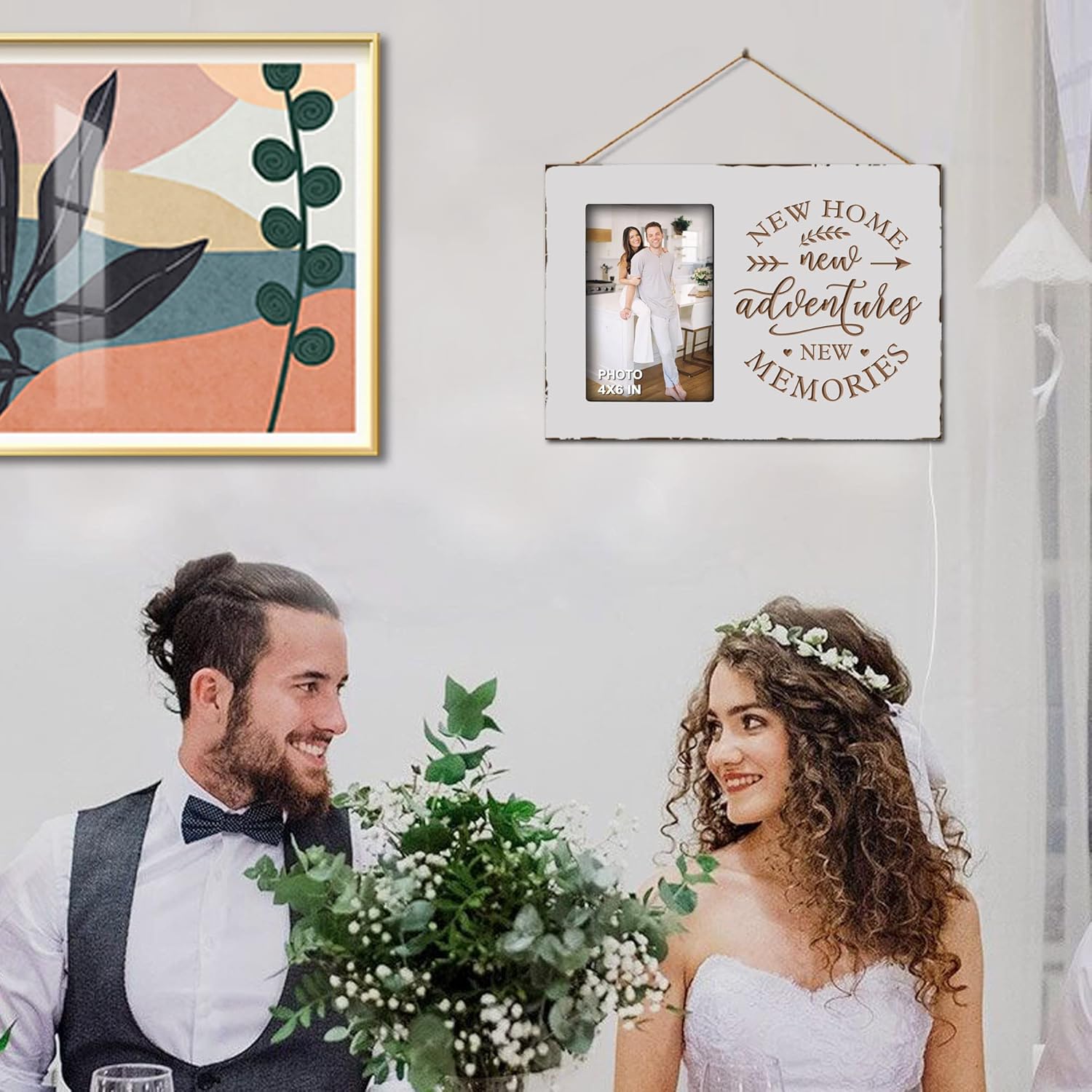 Yudarte Housewarming Gifts For New Home - Engraved White Rustic Picture Frame 4x6 Inches Photo - Unique First Time House Owner Gifts for Men and Women - Image 3