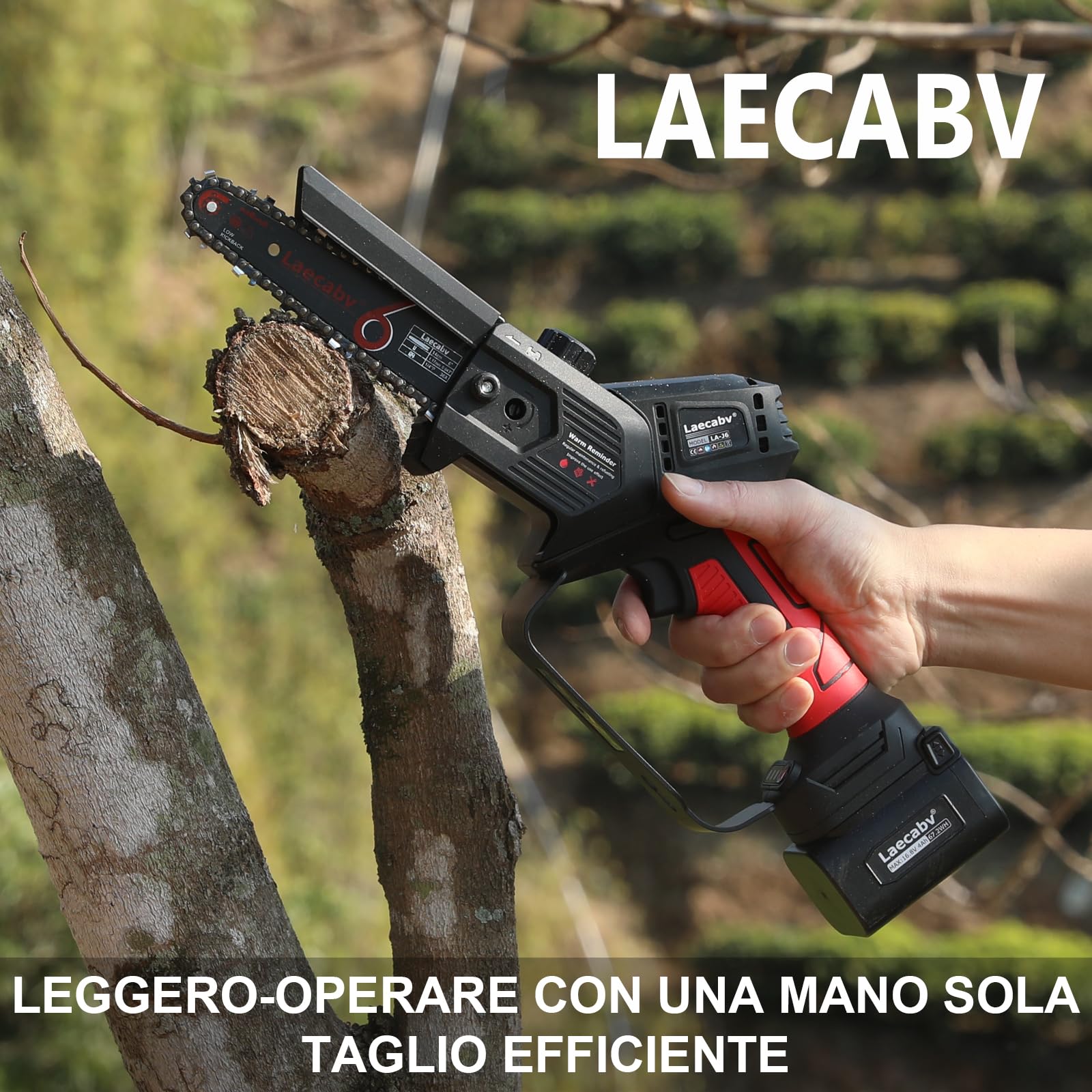 Laecabv Mini elektryczna piła łańcuchowa 6 cali jednoręczna ręczna piła łańcuchowa miniaturowa piła łańcuchowa z 2 szt. 16,8 V/4 Ah bateria litowa do cięcia drewna, gałąź drzewa ogród (czerwony)