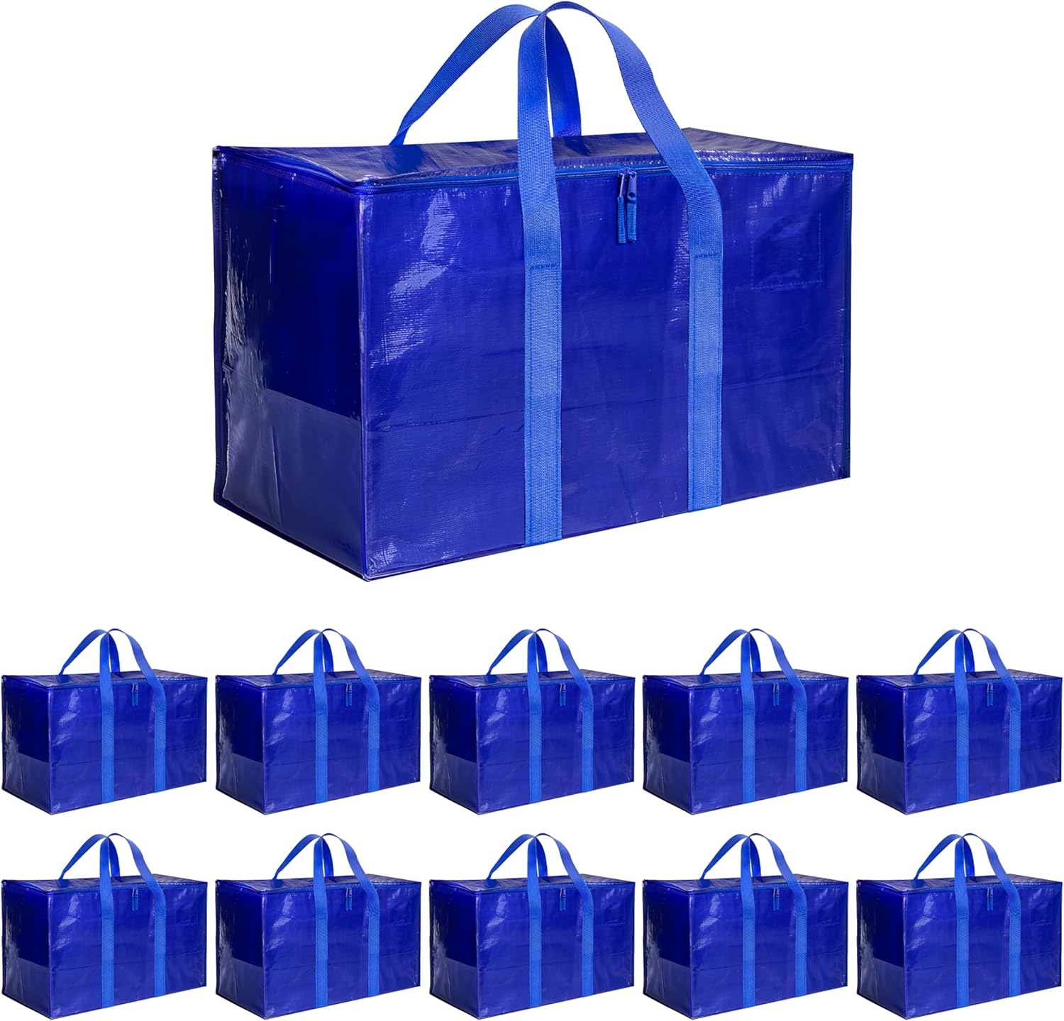Simple Deluxe 10 Pack Moving Bags, Heavy Duty Storage Totes with Lids, Sturdy Handles& Zipper, Moving Boxes Alternative, Extra Large, for Clothes Packing, Moving Supplies, Blue
