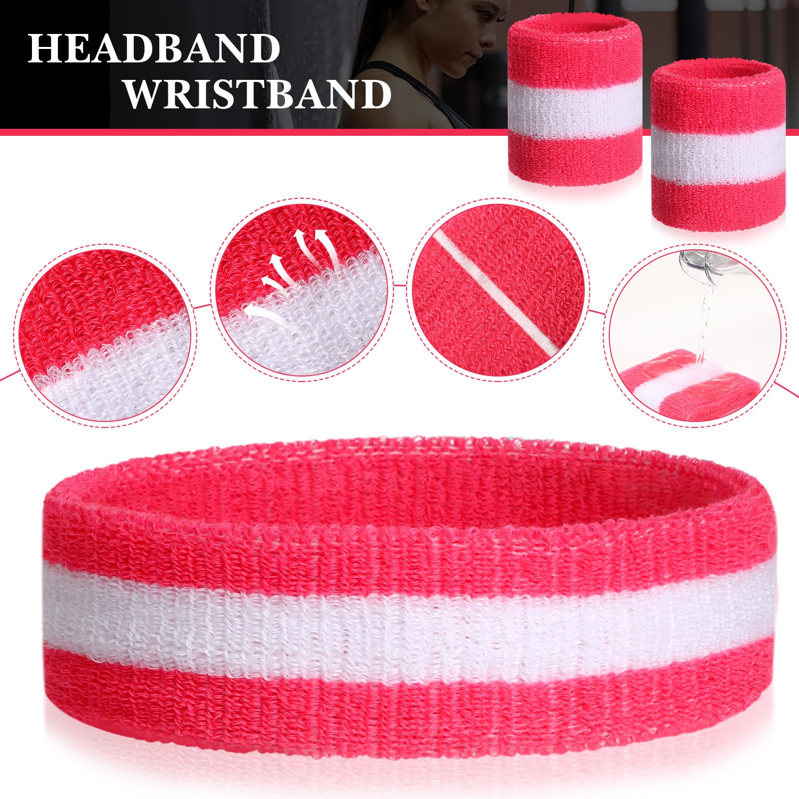 Cuffbow Schweißband-Set, gestreiftes Stirnband-Set, Baumwoll-Handgelenkbänder, schweißabsorbierendes Stirnband, feuchtigkeitsableitend, schweißabsorbierend für Männer und Frauen, Sport, Basketball,