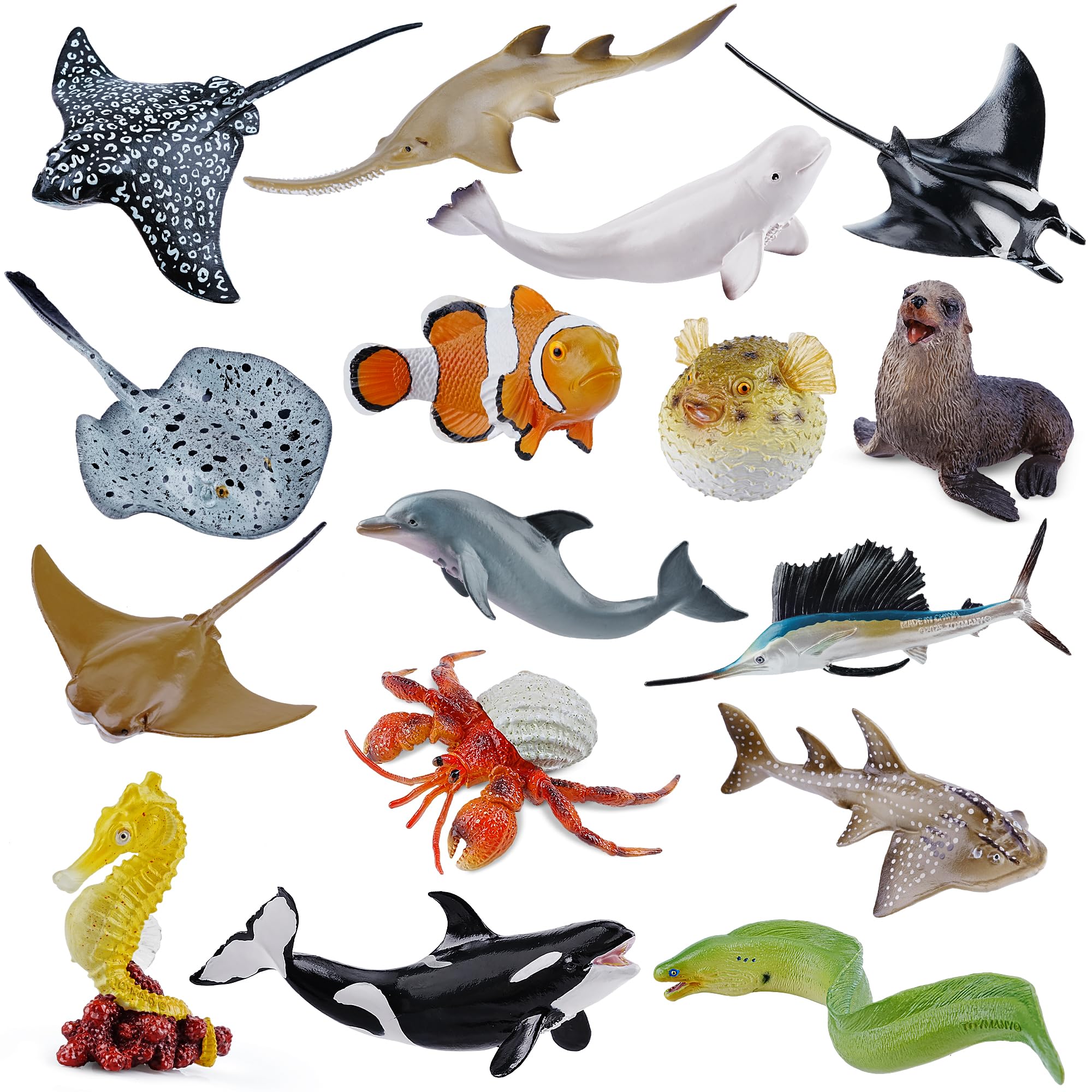 TOYMANY 16-teiliges Set mit Meerestierfiguren, darunter Kugelfische, als Tortenfiguren, Oster-, Weihnachts- und Geburtstagsgeschenke, Partygeschenke, für Kinder
