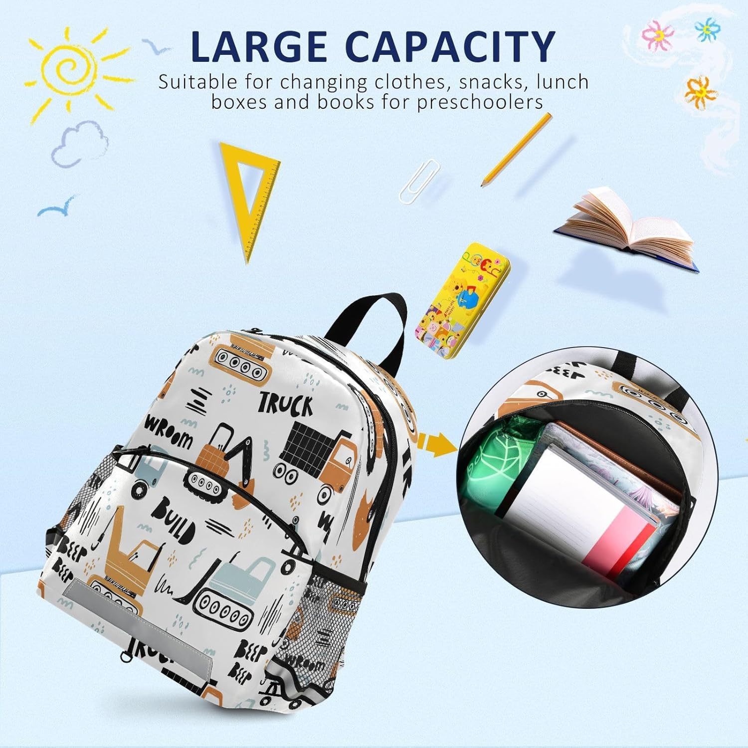 Transport Truck Excavator Toddler Backpack Boys Girls Kids Preschool Bookbag School Children Bag with Leash Travel Casual Daypack Kindergarten Elementary Schoolbag for Nursery Junior Primary Students - Image 5