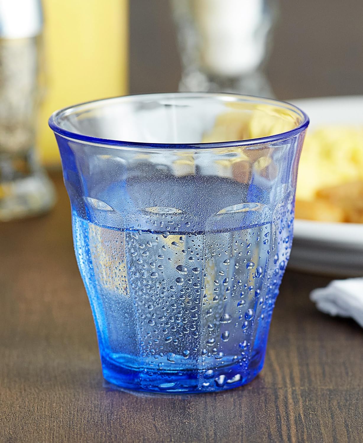 Duralex Made in France Picardie Glass Tumbler Drinking Glasses Set of 6, 6-3/4 oz, Marine Blue