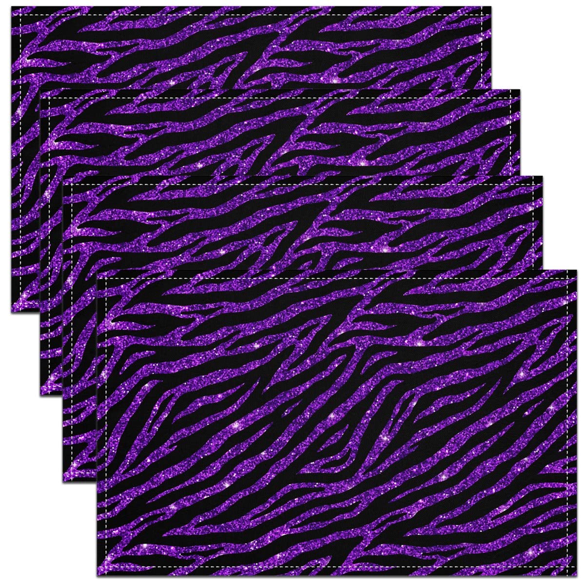 Richhome Color 04 Zebra Stripes Placemats Purple Glitter Wild African Animal Skin Print Place Mats For Kids Teens Adults Starry Galaxy Stars Decor Waterproof Kitchen Mats For Dining Table 12X18 Inch Set Of 4