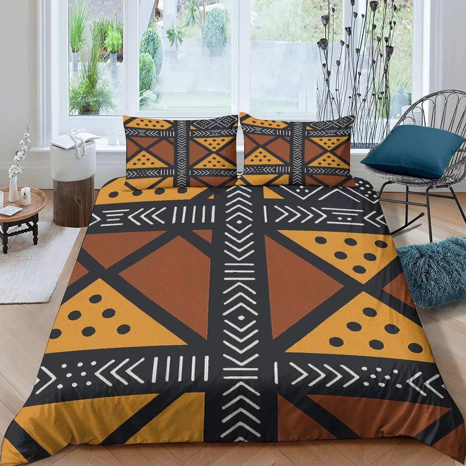 Ctjqhvkz Style-6 3D Printed Tribal Geometric Fitted Sheet Microfiber Soft Rust Yellow African Pattern Mattress Cover For Bedroom Guest Room Decor Single（135X200cm）