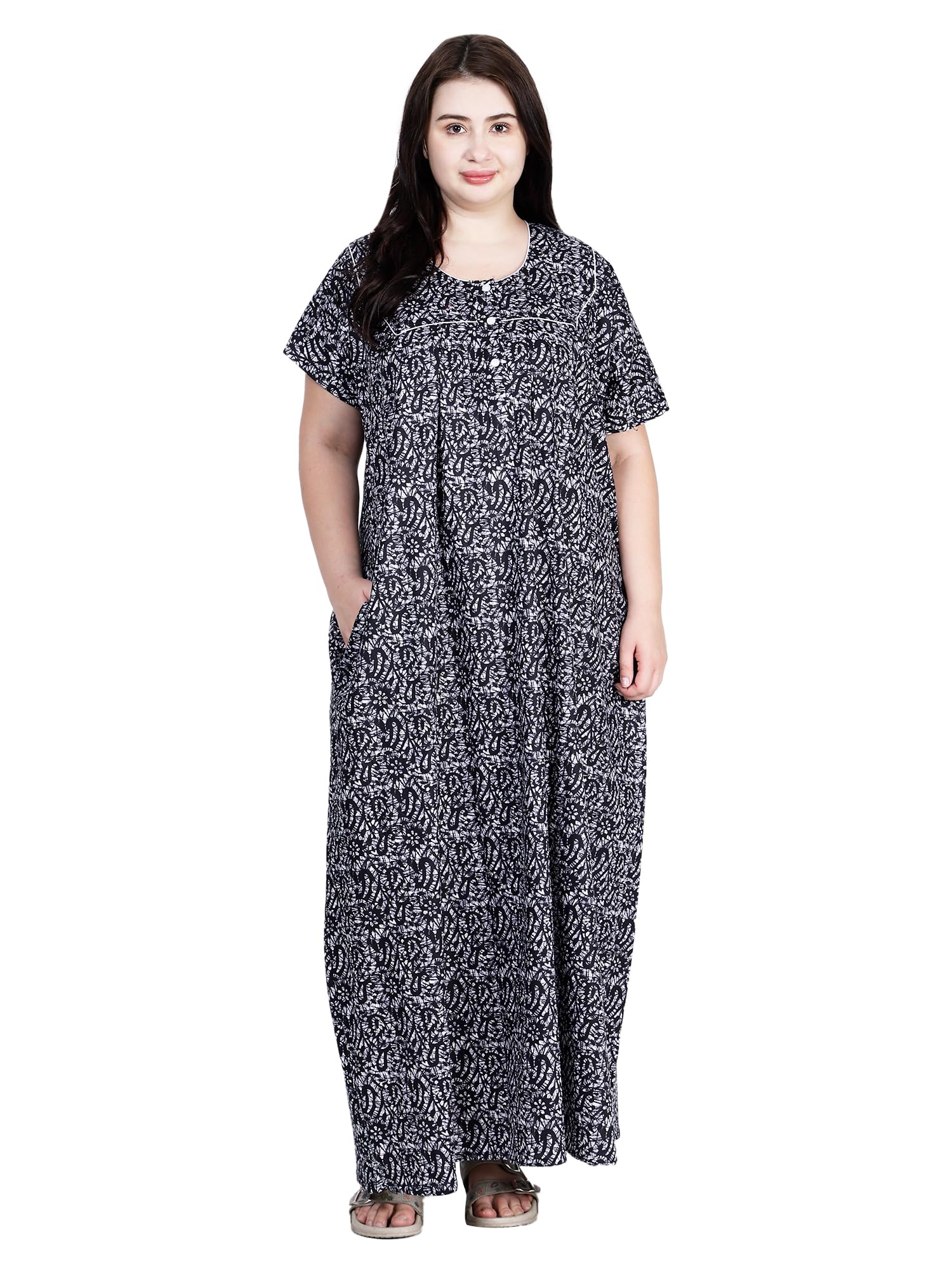 osf Women's Printed Cotton Floral Maxi Round Neck Full Length Nightwear Night Gown Nighty (Pack of 1, NW0398)-picture-35