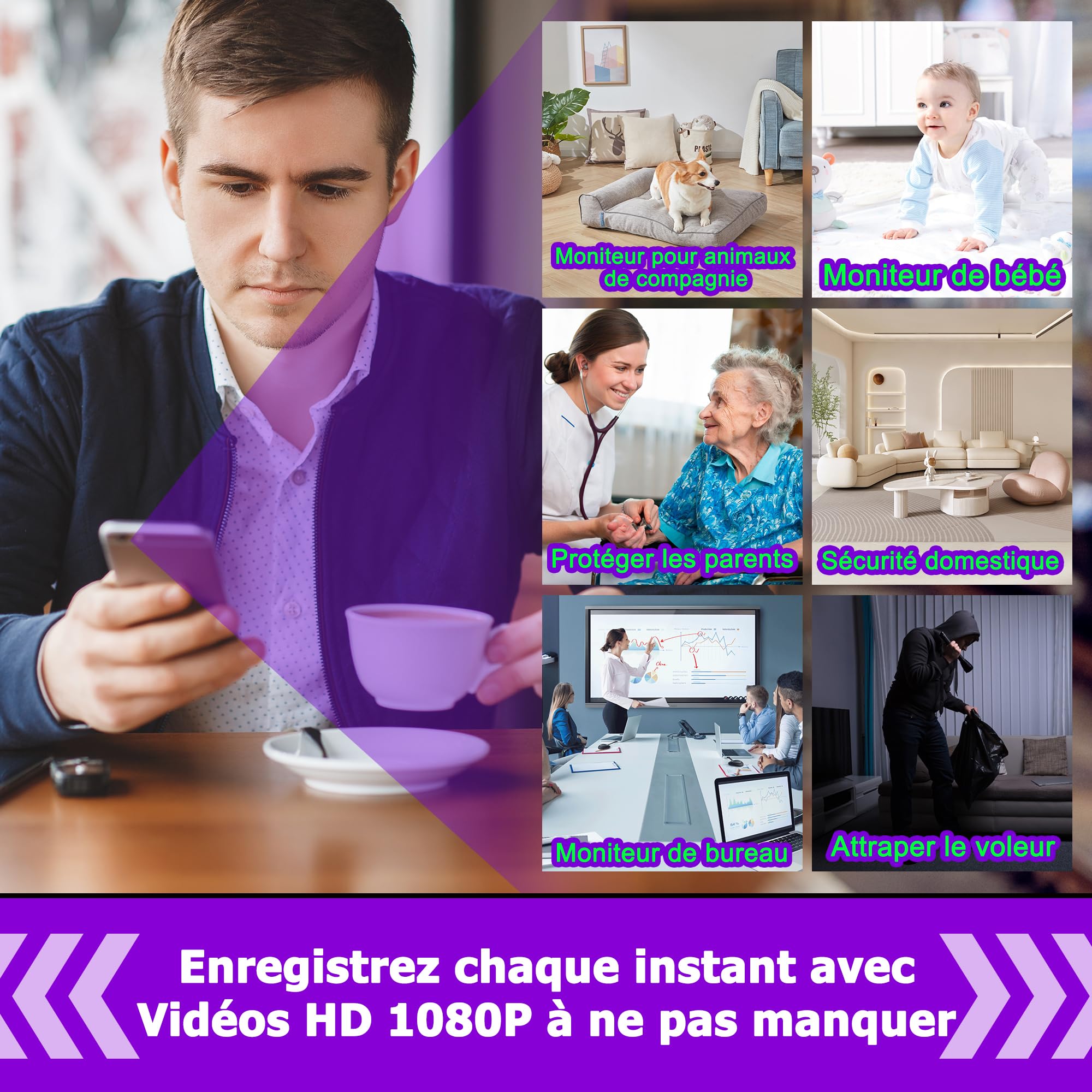 Camera Espion 1080P Camera Surveillance WiFi Mini Caméra Espion sans Fil Cameras Espion WiFi A Distance Discrete Micro Caméra Espion Spy Cam sans Fil Detecteur Mouvement