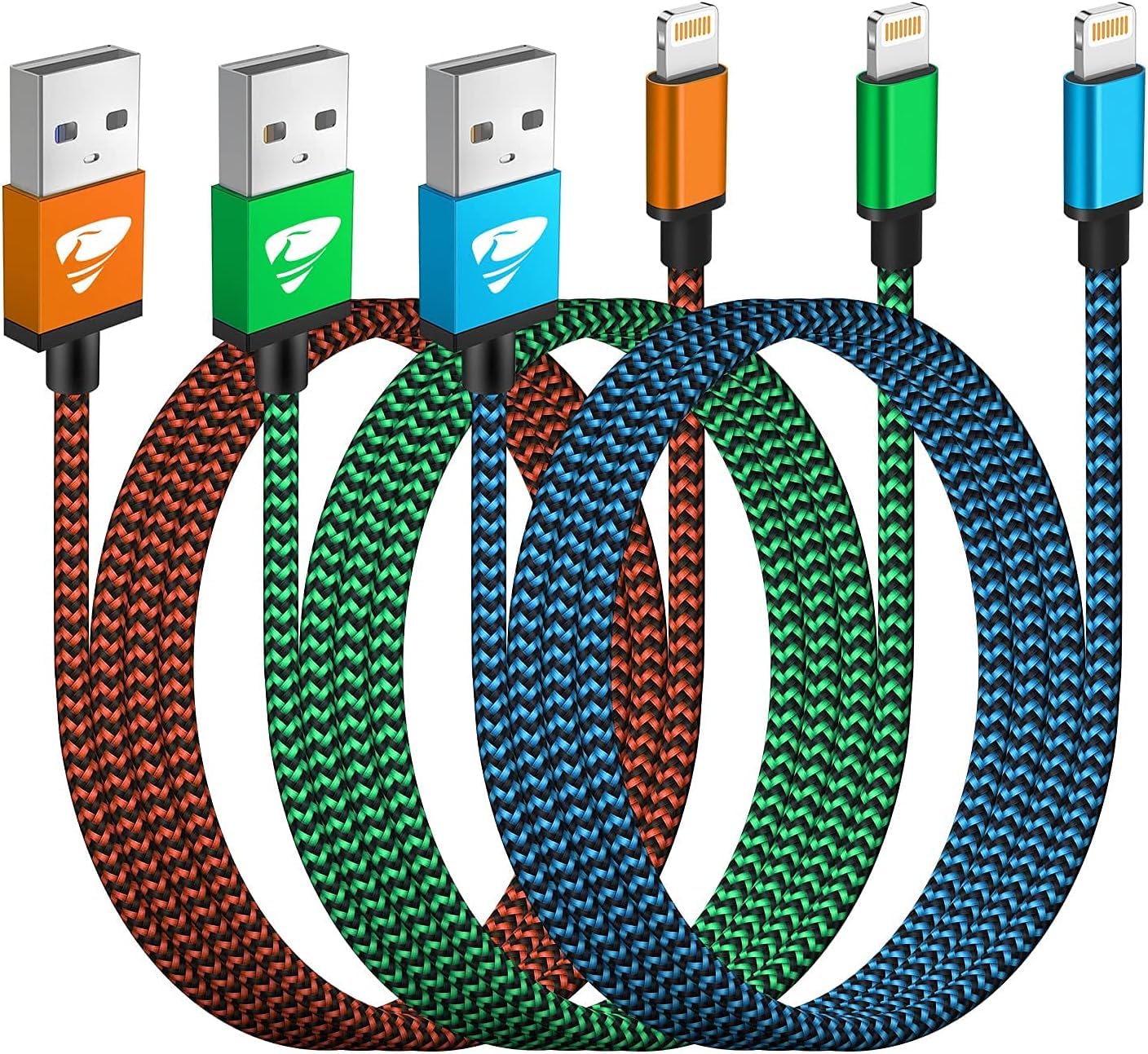 Aioneus Câble iPhone Chargeur Lightning USB MFi Nylon Tressé 2m Lot de 3 Charge Rapide pour iPhone 14 Pro Max 13 12 11 XR XS X 8 7 Plus SE iPad