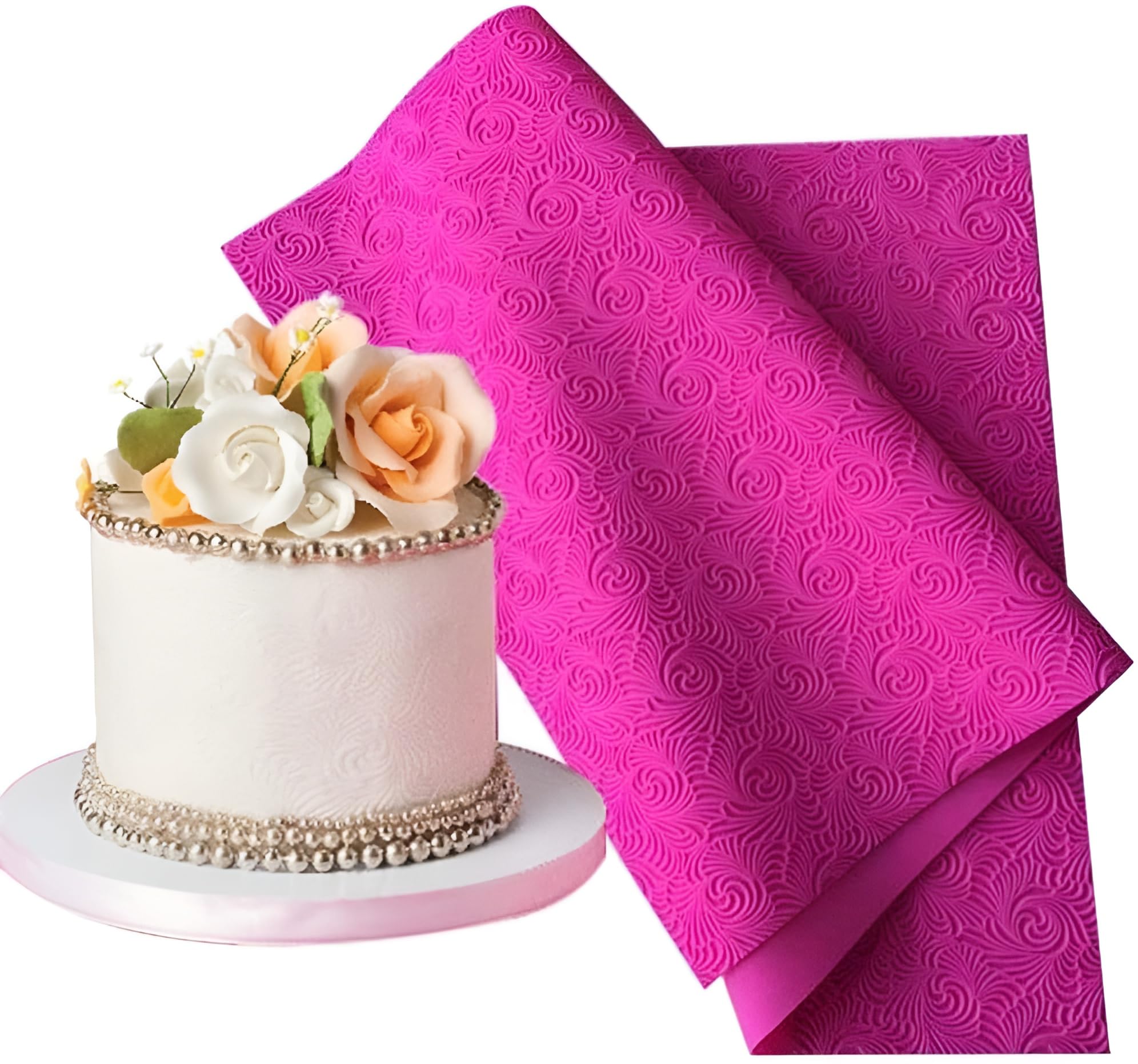 Dubens Magenta Fondant Mould Spiral Pattern Lace Mat Impression Mats Silicone Lace Mat Cake Lace Mould Silicone Sugar Mat Decorative