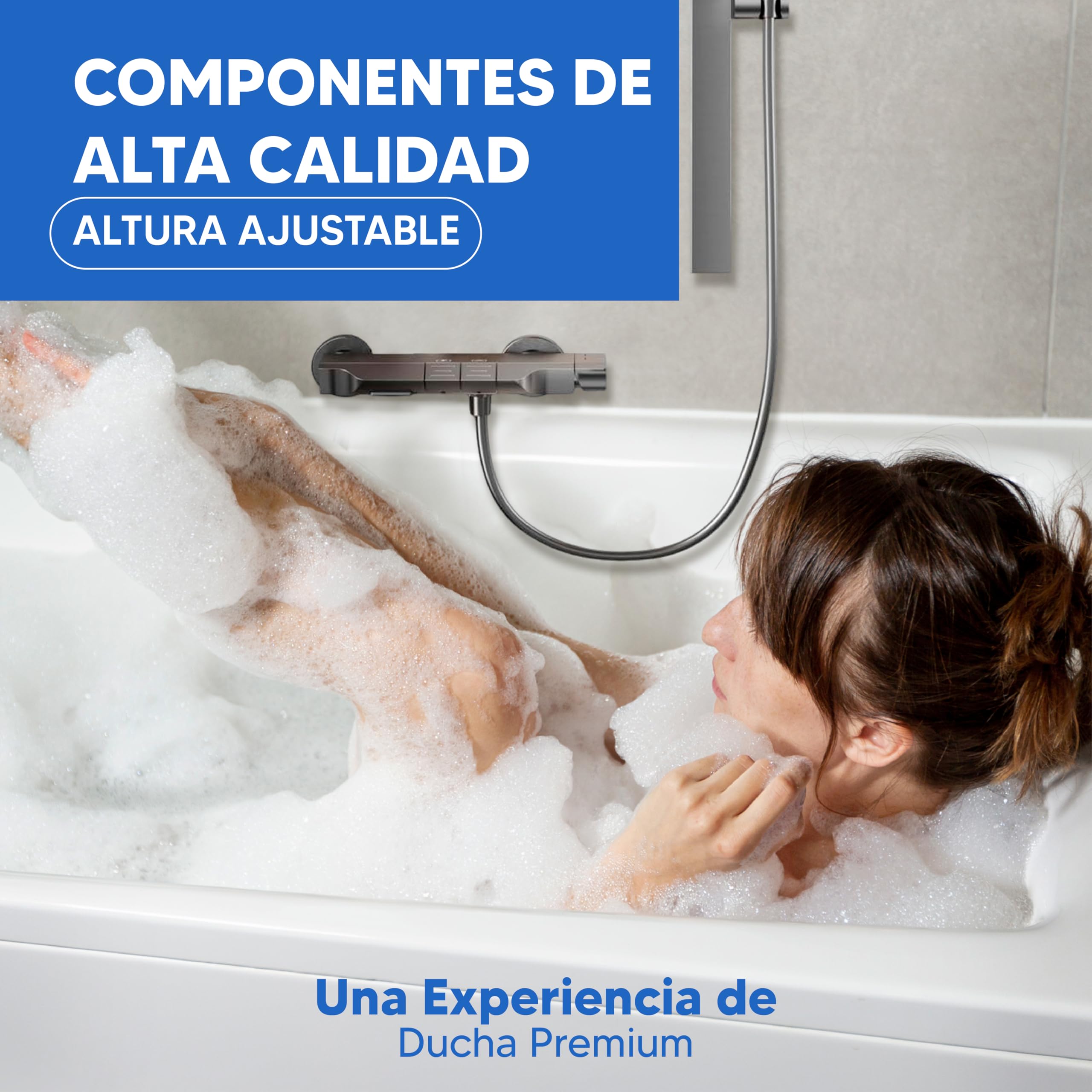 INEX EUROPA Columna de Ducha Negra Titanio con Grifo y Ducha de Mano Ajustable - Columna Ducha con Barra a Pared Graduable - Columna con Alcachofa Fácil de Instalar - 10 Años de Garantía