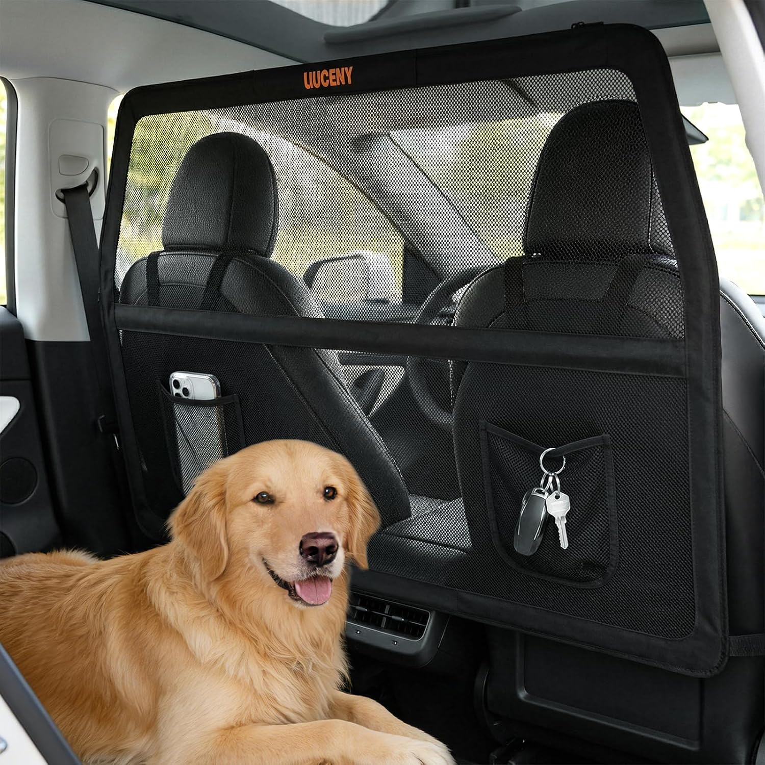 Liuceny Dog Car Barrier — Large Wide-Coverage Mesh Divider (50 x 56 in)