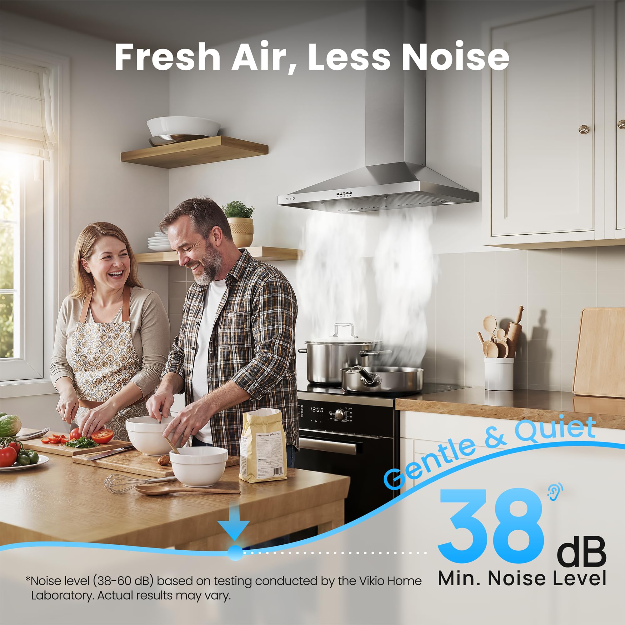 30 Inch Wall Mount Range Hood, 450 CFM Stainless Steel Kitchen Vent Hood, Convertible Ducted/Ductless with Charcoal Filters, Baffle Filters & Dual LED Lights - 3