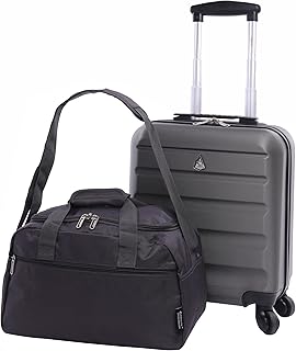 45x36x20cm easyJet Maximum Size Under Seat 4 Wheel Hard Shell Carry On Cabin Hand Luggage Suitcase + 40x20x25cm Ryanair Maximum Carry On Cabin Luggage Holdall – 2 Piece Luggage Set Bundle