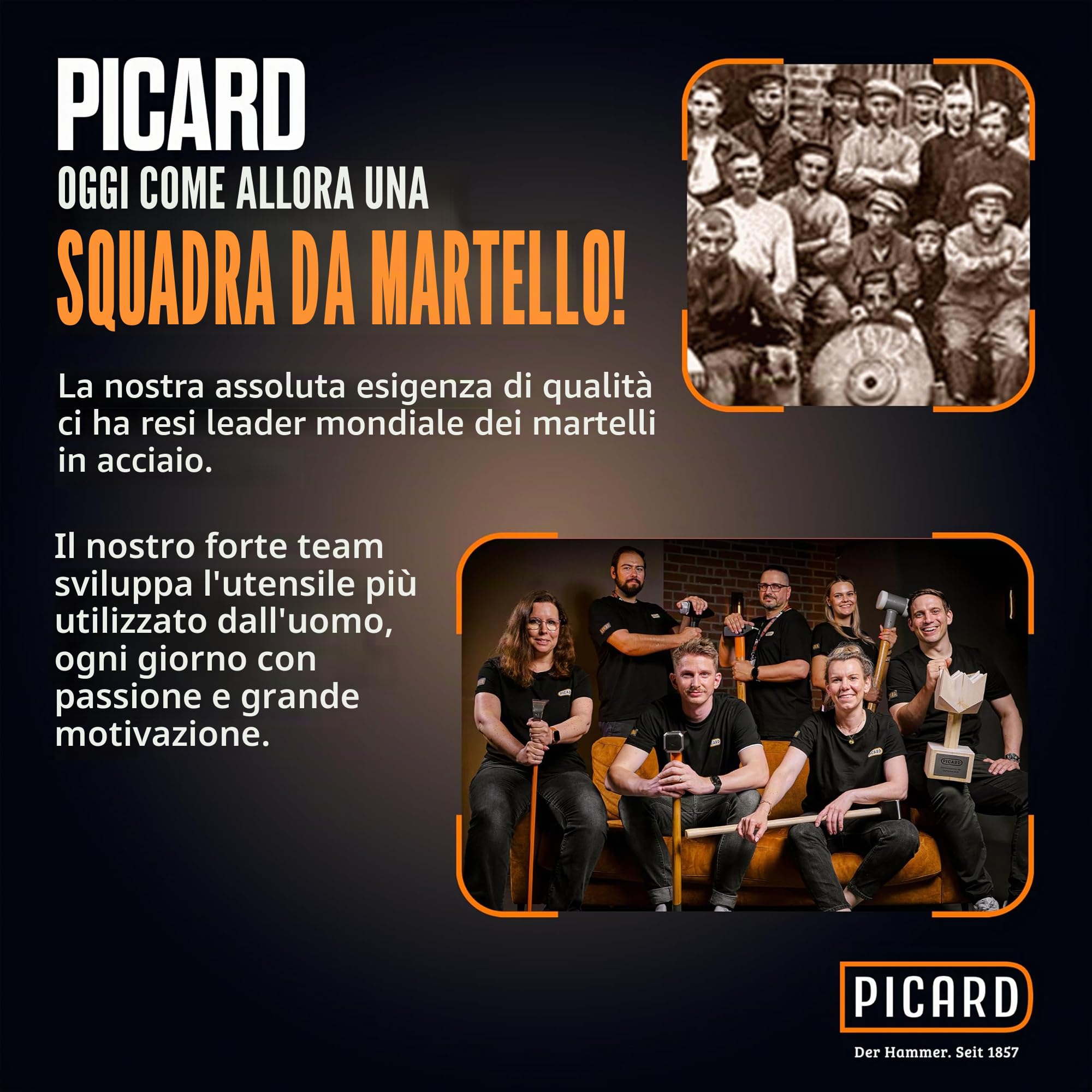 PICARD Martello da carpentiere, superficie scanalata , n. 790 + Pied-de-biche BlackGiant® + Adesivo | Martello da carpentiere professionale 800 g | Magnete porta chiodi | Martello