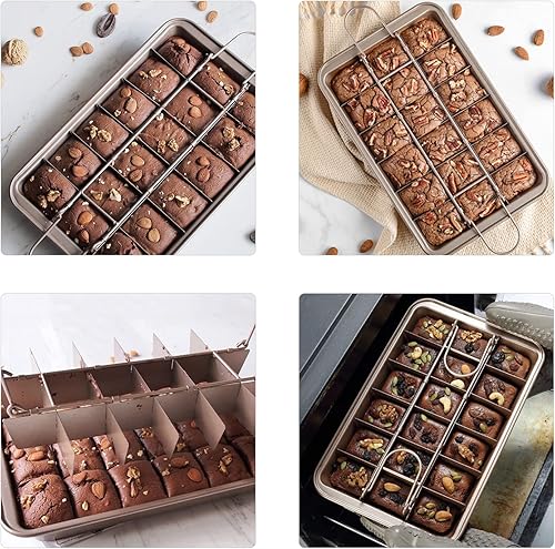 Miniatura 2 de Sartén para brownie con divisores bandeja antiadherente para hornear brownies 18 bandejas de acero al carbono precortadas con agarres para hornear