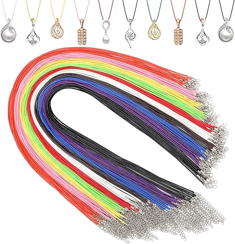 Ecation 100 piezas de collar de cuero encerado de 24 pulgadas a granel con corchete de 10 colores, cadena de cuerda de 0.079 pulgadas, pulsera de